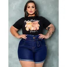 Short Jeans Plus Size Feminino Cintura Alta e lycra