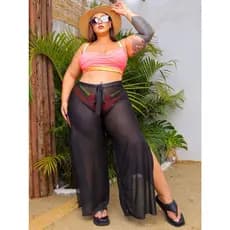 CALÇA SAIDA DE PRAIA PLUS SIZE FENDA