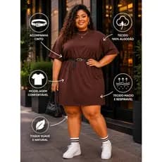 Vestido Camiseta Oversized Plus Size Feminino Gringo