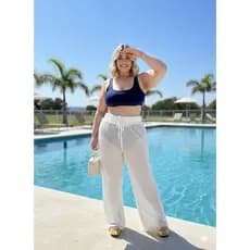 Calça Saída de Praia Cintura Alta Plus Size tricot Cintura alta e Ajustavél