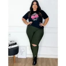 Calça Legging Plus Bandagem Ziper na barra Tecido Grosso