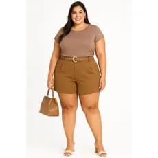Short Feminino Plus Size tamanho especial  Alfaiataria Premium Com Cinto Curto
