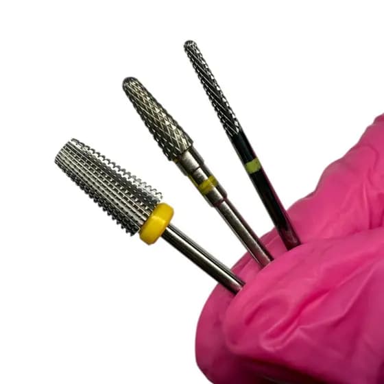 Kit 3 Brocas Tungstênio Faixa Amarela Profissional Unha Gel Porcelana Nail Art cônica Nivelamento Acabamento Remoção