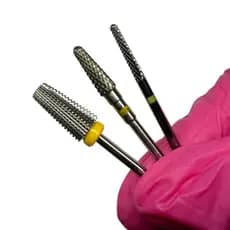 Kit 3 Brocas Tungstênio Faixa Amarela Profissional Unha Gel Porcelana Nail Art cônica Nivelamento Acabamento Remoção