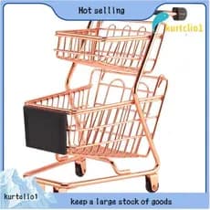 Mini Carrinho De Compras De Camada Dupla Modelo Ferro Forjado Supermercado Metal Rosa Ouro Cesta De Armazenamento