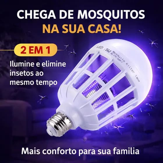 Lâmpada Mata Mosquito LED 15W 110V E27 Luz Fria 6000K Repelente Mata Mosca Silenciosa