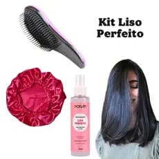 Kit Liso Perfeito: Spray Protetor Térmico da Poran Escova Mágica de Cabelo Touca de Cetim Anti frizz