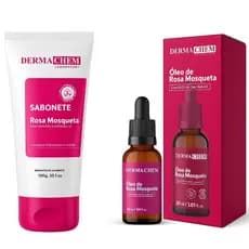 Kit Facial Rosa Mosqueta Sérum Anti Idade Redução de Rugas Clareador + Sabonete Facial Hidratante
