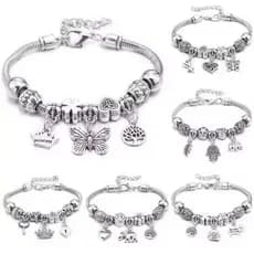KIT 1-3 Pulseira Berloques Prateada, Rose e Dourada Estilo Feminina (Modelo aleatório)