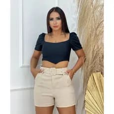 Short Feminino com Cinto Short Linho Short Social