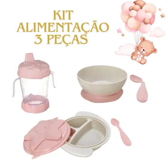 Kit Alimentação Para Bebes Menina Copo Bico Prato Colher