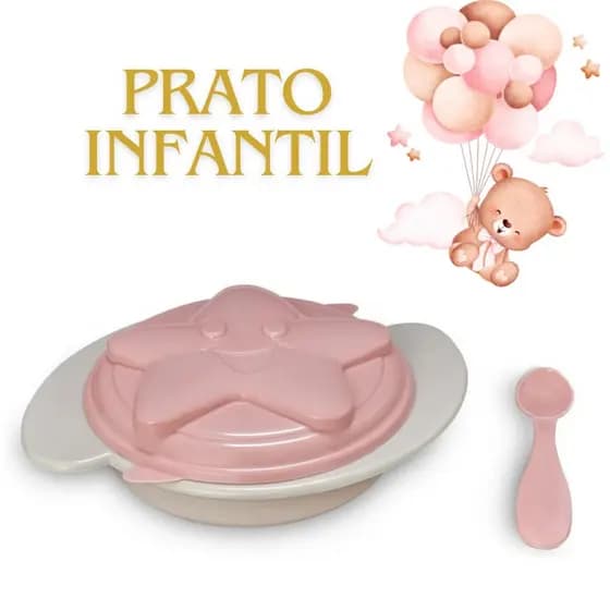 Prato + Colher Infantil Alimentação P/ Bebes Menina