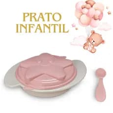 Prato + Colher Infantil Alimentação P/ Bebes Menina