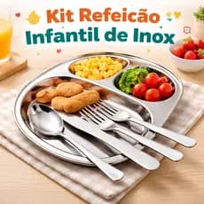 Kit alimentação Infantil Inóx - 4 Peças Talheres E Prato
