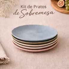Kit 4 Pratos de Sobremesa 19,5cm Fibra de Bambu Cores Sortidas