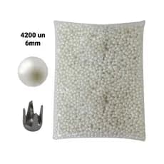 Pacote 4200 Pérolas Inteiras Com Rebite ABS Cor Creme 500g