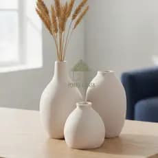 Conjunto de Vasos Decorativos Enfeite de Sala em Cerâmica Off White Matte