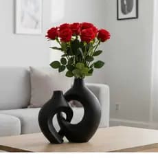 Conjunto de Vaso Decorativo Enfeite de Sala em Cerâmica Preto