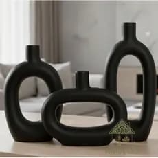 Conjunto de Vasos Decorativos Enfeite de Sala em Cerâmica Preto