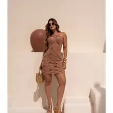 Vestido de tricot curto- Moda resort- Saída em tricô modal