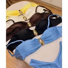 Biquíni Bahamas - Biquíni com Detalhe Dourado e Asa Delta Moda Praia Biquíni Blogueira Fio Fuplo