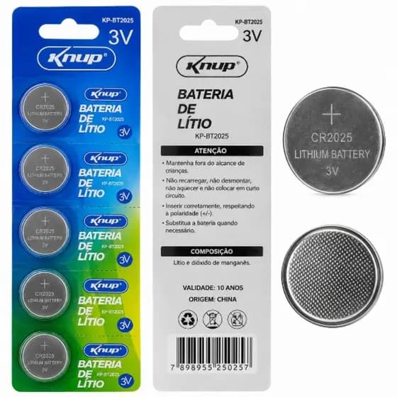 Bateria Botão CR2025 Knup KP-BT2025 – Pilha Lithium 3V para Controle, Balança, Relógio e Eletrônicos