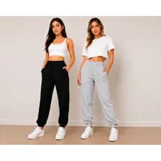 Kit 2 Calças Moletom Feminina Jogger Iinverno Grossa Quentinha Cintura Alta Com Bolso Moleton