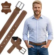 Cinto Masculino Camurça Couro Legítimo 3,5cm Casual Esporte