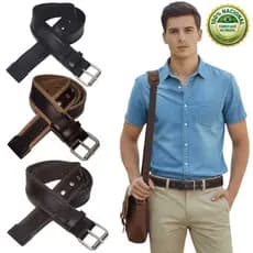 Cinto Lona Masculino Larg. 4 Cm Caki C/ Couro Cafe L50 Cc