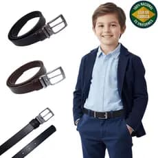 Cinto Social Infantil Dupla Face 2 em 1 Preto e Marrom Ajustável para Festa e Uniforme