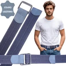 Cinto Masculino Lona Premium Couro Legítimo Argola 4cm Cinza Ajustável Até 180cm Casual Social