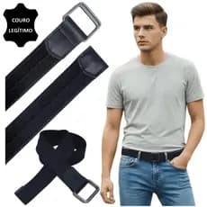 Cinto Masculino Lona Premium Couro Legítimo Argola 4cm Ajustável Até 180cm Casual Social Esporte