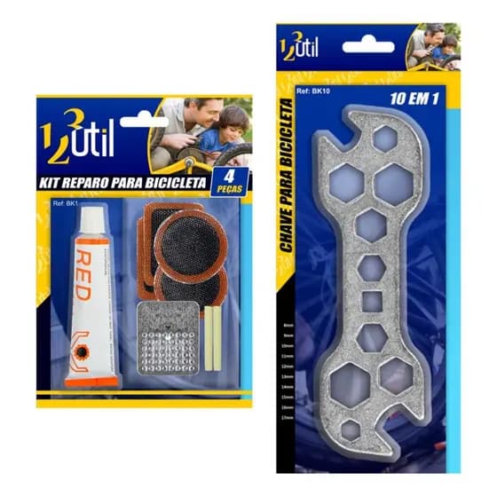 Kit Reparo Pneu C/ Cola Bike + Chave De Boca E Roda 10 Em 1