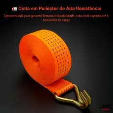 kit 5 Cinta Carga 5 Toneladas 50mm 9 Metros Caminhão Amarração Moto Cargas Mudança Com Gancho J