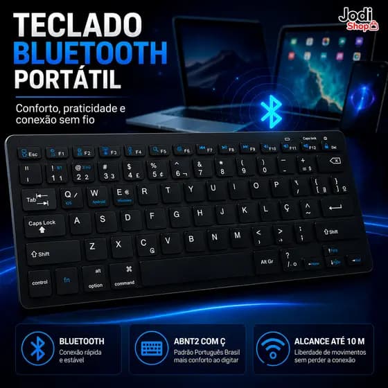 Teclado Bluetooth Portátil ABNT2 Sem Fio Para Tablet Celular Notebook