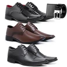 Kit Sapato Social Masculino Com 3 Pares Mais Cinto e Carteira