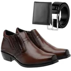 Bota Em Couro Social Masculina Botina Preta e Café Com Cinto e Carteira