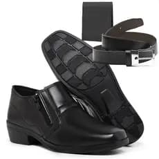 Kit Bota Botinha Social Masculina Com Cinto Dupla Face e Carteira