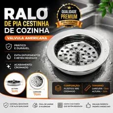 Ralo de Pia Cestinha de Cozinha 7cm Válvula Americana Cesto Cromado ABS