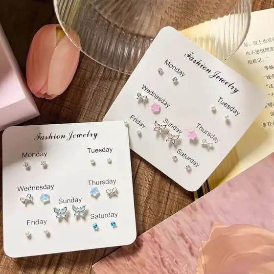 7 Pares Versão Coreana Internet Celebridade Doce Temperamento Arco Brincos De Diamante Feminino Requintado Brinco Conjun