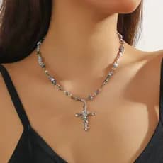 1 Peça Colar Criativo Com Pingente De Cruz De Rosa , Corrente De Clavícula Contas Irregulares Femininas , Joias Personal