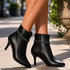 Bota Feminina Salto fino baixo cano médio strass brilhos