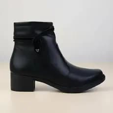 Bota feminina casual Mississipi Cano Curto Preta Salto Bloco Grosso Baixo elegante moderna chique