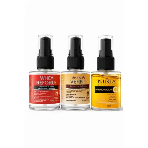 Kit Cronograma Capilar 3 Óleos Reparadores Kiria Hair 30ml Óleo de Argan Anti Frizz Reparador de Pontas Brilho Capilar