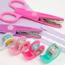 Tesoura Infantil de Picotar Sem Ponta Com Fita Tape Escolar - Papelaria