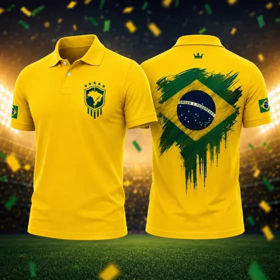 Camisa Polo Brasil Masculina Patriota Piquet Premium Orgulho Nacional Verde Amarelo Futebol Edição Especial