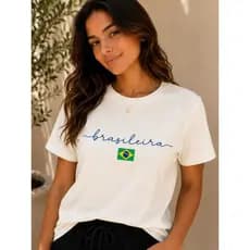 Camiseta Feminina Brasil Premium Bandeira Nacional Estilo Casual Confortável Manga Curta Moda Fashion