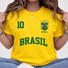 Camiseta Feminina Blusa 100% Algodão Streetwear Brasil Copa Bandeira Futebol Tendência Oferta
