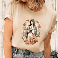 Camiseta Católica Nossa Senhora Religiosa Cristã Fé Maria Premium Manga Curta Gola Redonda