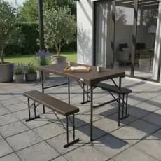 Mesa Dobrável Portátil Com Bancos Cinza Madeira Simona 200kg Camping Piquenique Churrasco Varanda